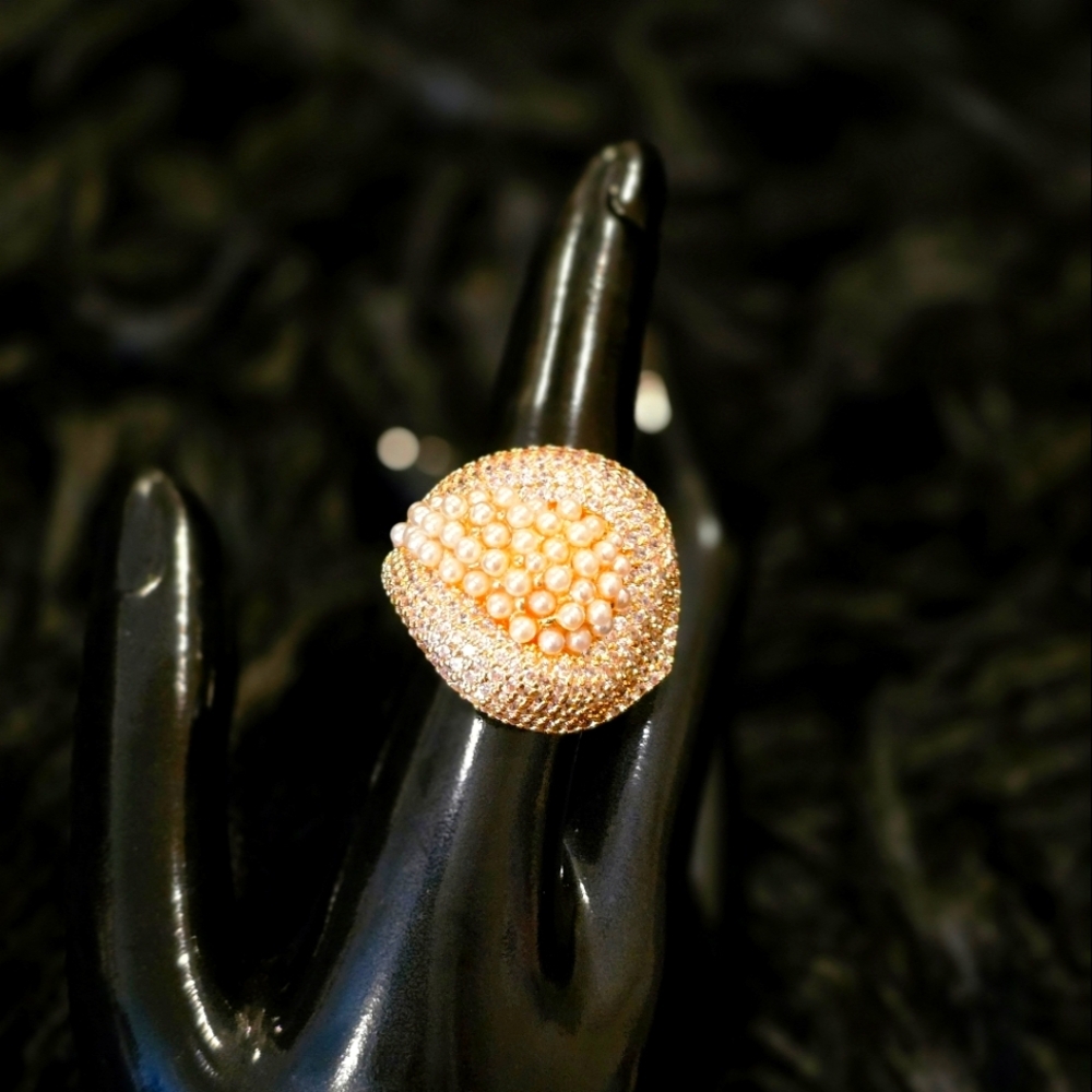 21kgp Dubai Jewelry Elegant Gold Pearl Ring